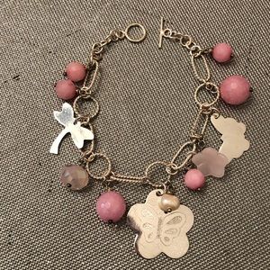 925 STERLING SILVER BRACELET WITH PINK BEADS & Butterfly